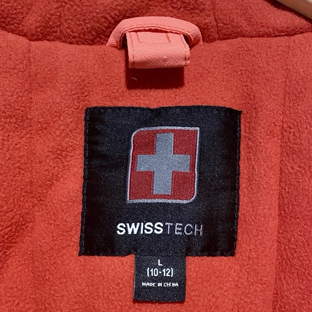 SwissTech Girls Size L 10-12 Orange/Coral Hooded Coat Zip-Up‎ * Outer Coat Only